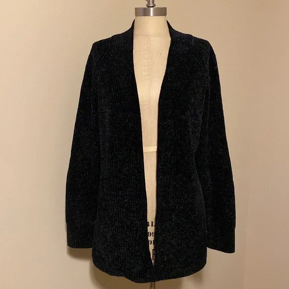 LOFT Black Chenille Open Cardigan size Medium - Picture 2 of 5